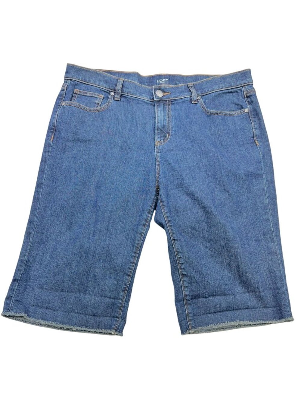 NWT Loft Outlet Womens Denim Bicycle Jean Shorts 12 Raw Hem Stretch Blue Casual